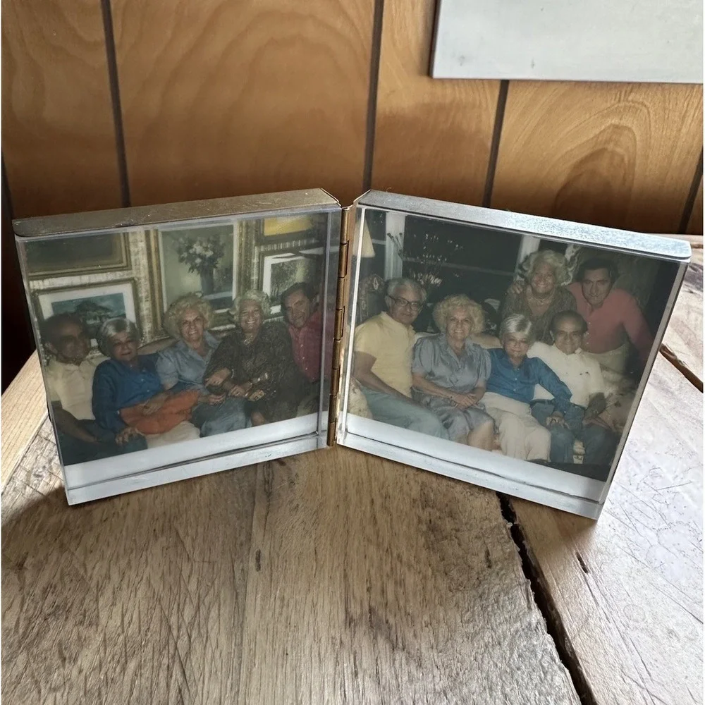 Vintage Hinged Double Photo Picture‎ Frame Gold Tone Metal Mid Century